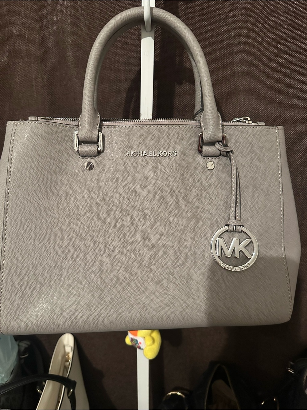 Michael Kors Light Grey Saffiano Leather Satchel with MK Charm